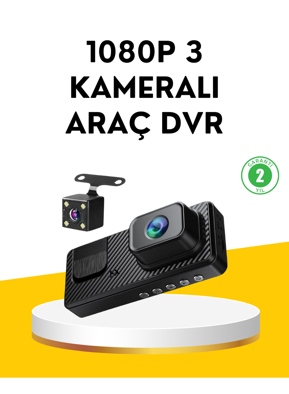 3 Kameralı Araç İçi DVR Kayıt Cihazı  Ön İç Arka Kamera Full HD