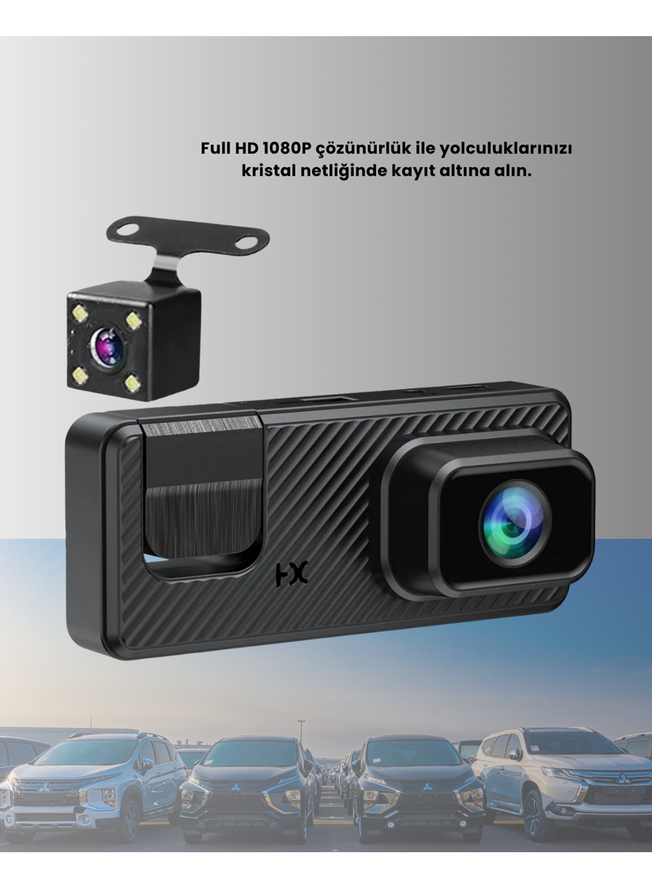 3 Kameralı Araç İçi DVR Kayıt Cihazı  Ön İç Arka Kamera Full HD