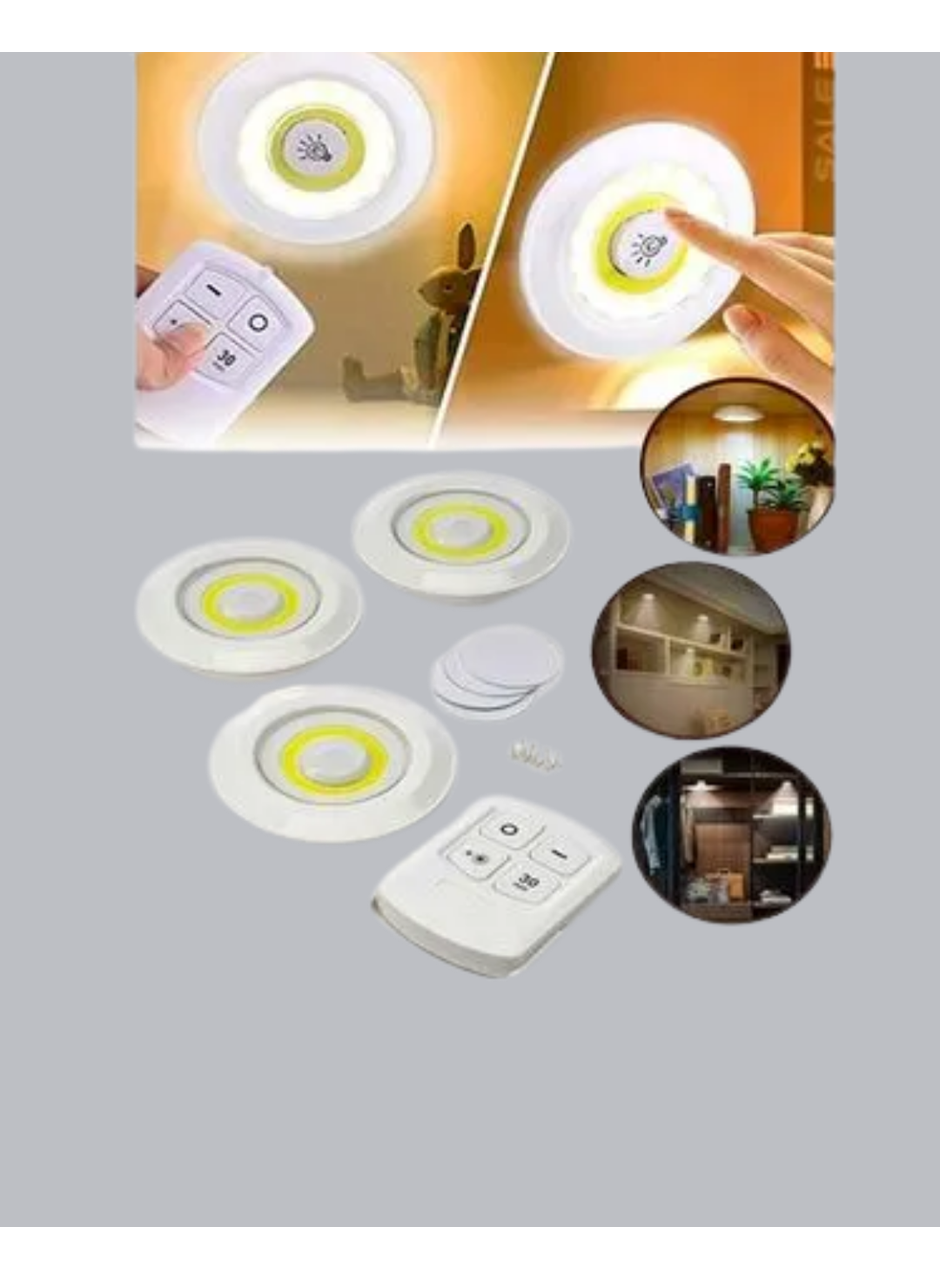 Uzaktan Kumandalı 3 Lü Kablosuz Led Spot Lamba Seti Yapışkanlı Pratik Kullanım