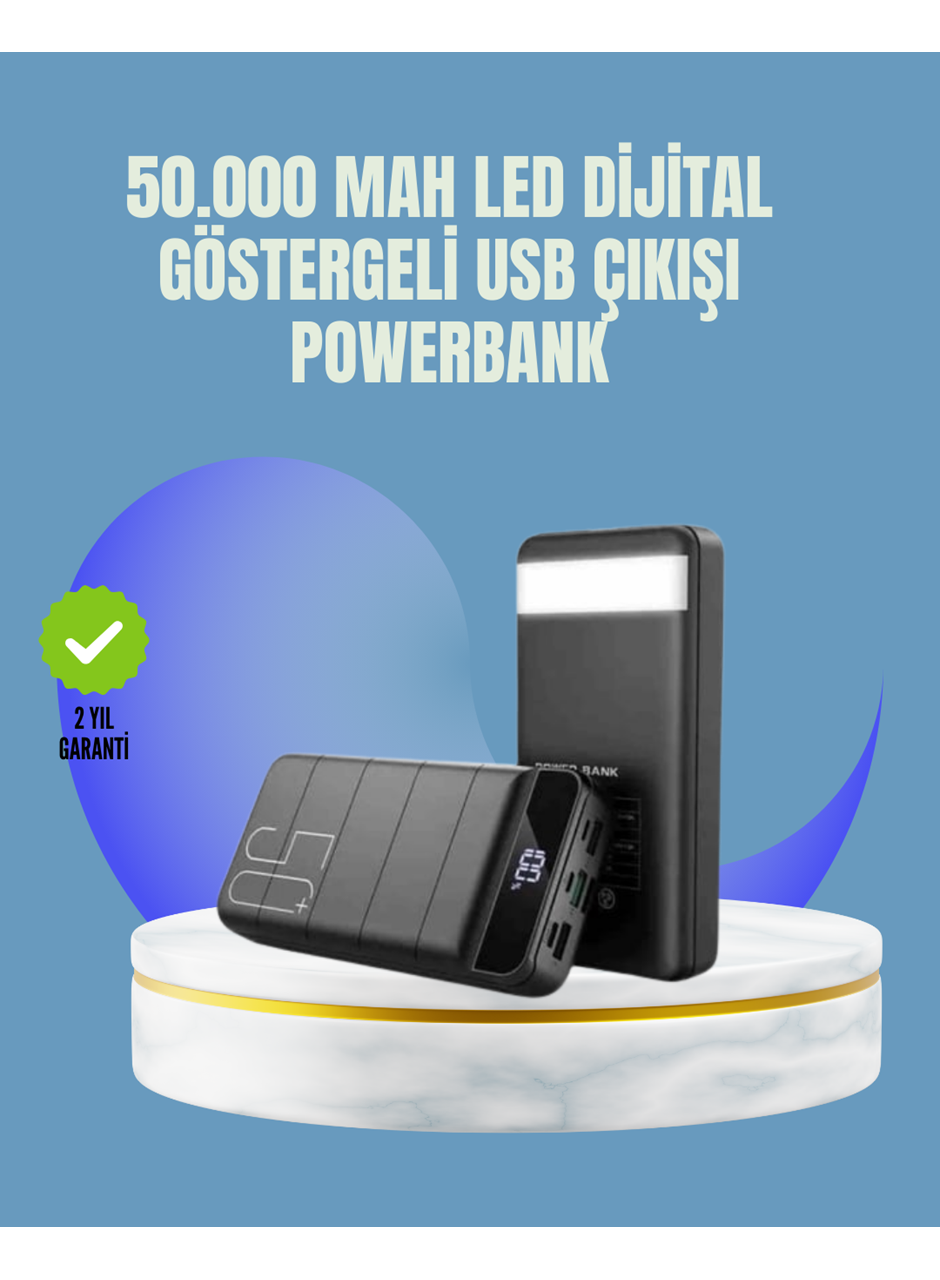 Tüm Cihazlarla Uyumlu 50.000 mAh Powerbank – Yüksek Kapasiteli, LED Gösterge ve Akıllı Koruma Fonksiyonlu