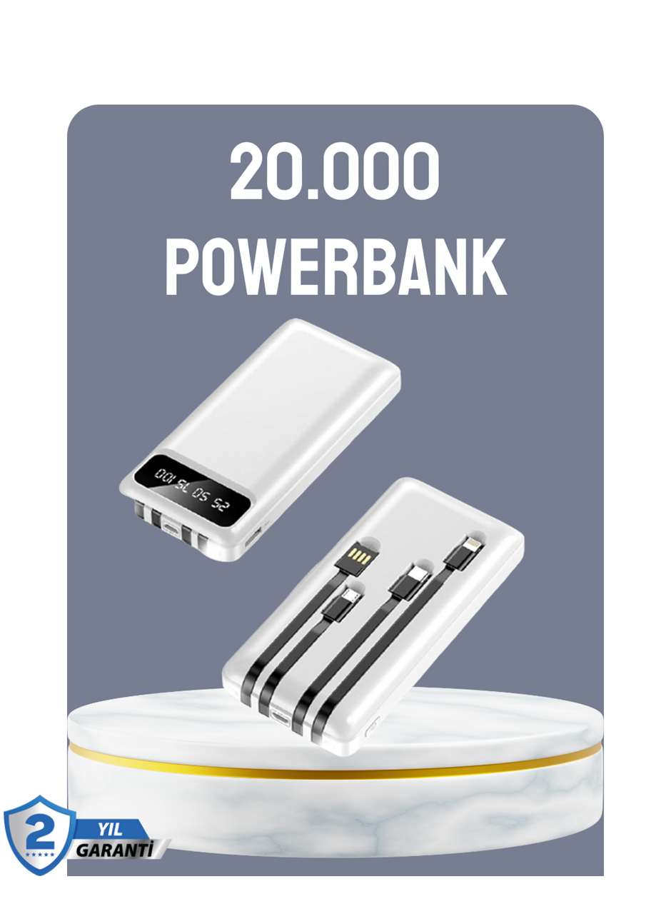 Hızlı Şarj Destekli 20.000mAh Powerbank USB Type-C Lightning LCD