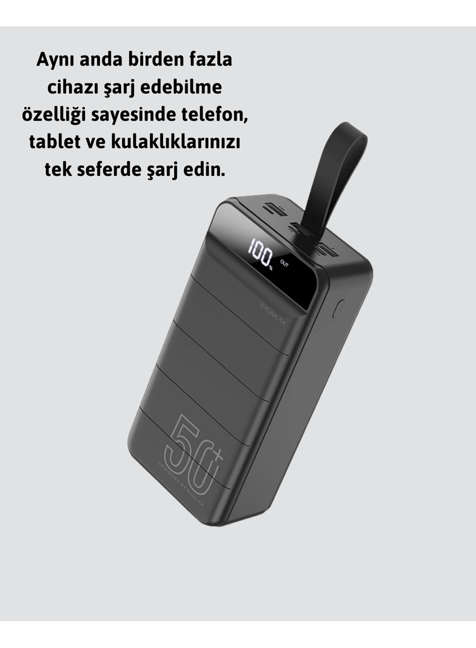 50.000 mAh Kapasiteli Powerbank – Hızlı Şarj Destekli, 4 USB Portlu, LED Işıklı Taşınabilir Enerji Deposu