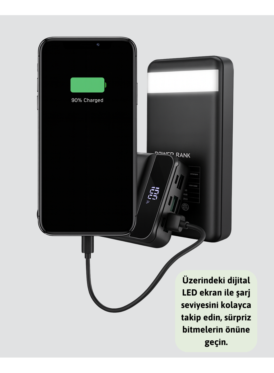 50.000 mAh Kapasiteli Powerbank – Hızlı Şarj Destekli, 4 USB Portlu, LED Işıklı Taşınabilir Enerji Deposu