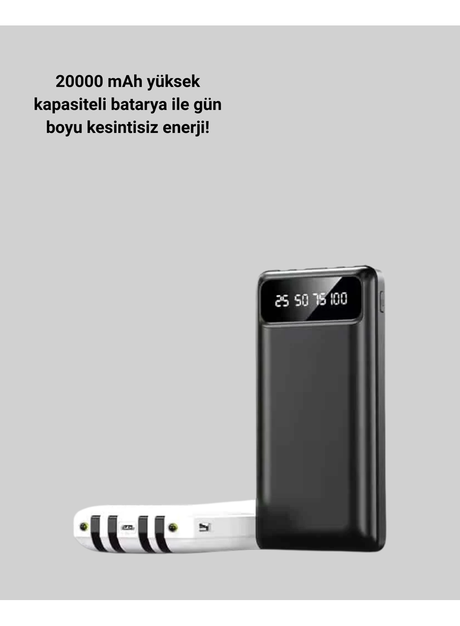 20.000mAh PD Powerbank LED Işık LCD Ekran Dahili Kablo Çoklu Giriş
