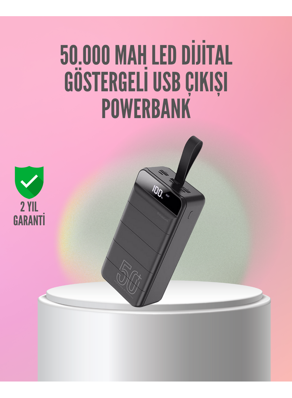 50.000 mAh Ultra Güçlü Powerbank 4 USB Çıkışlı, LED Dijital Göstergeli, Hızlı Şarj Destekli Taşınabilir Şarj Cihazı