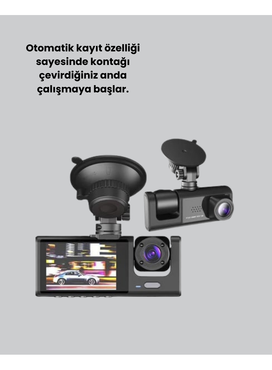 3 Kameralı Araç İçi Kayıt Cihazı  Suya ve Toza Dayanıklı Tasarım