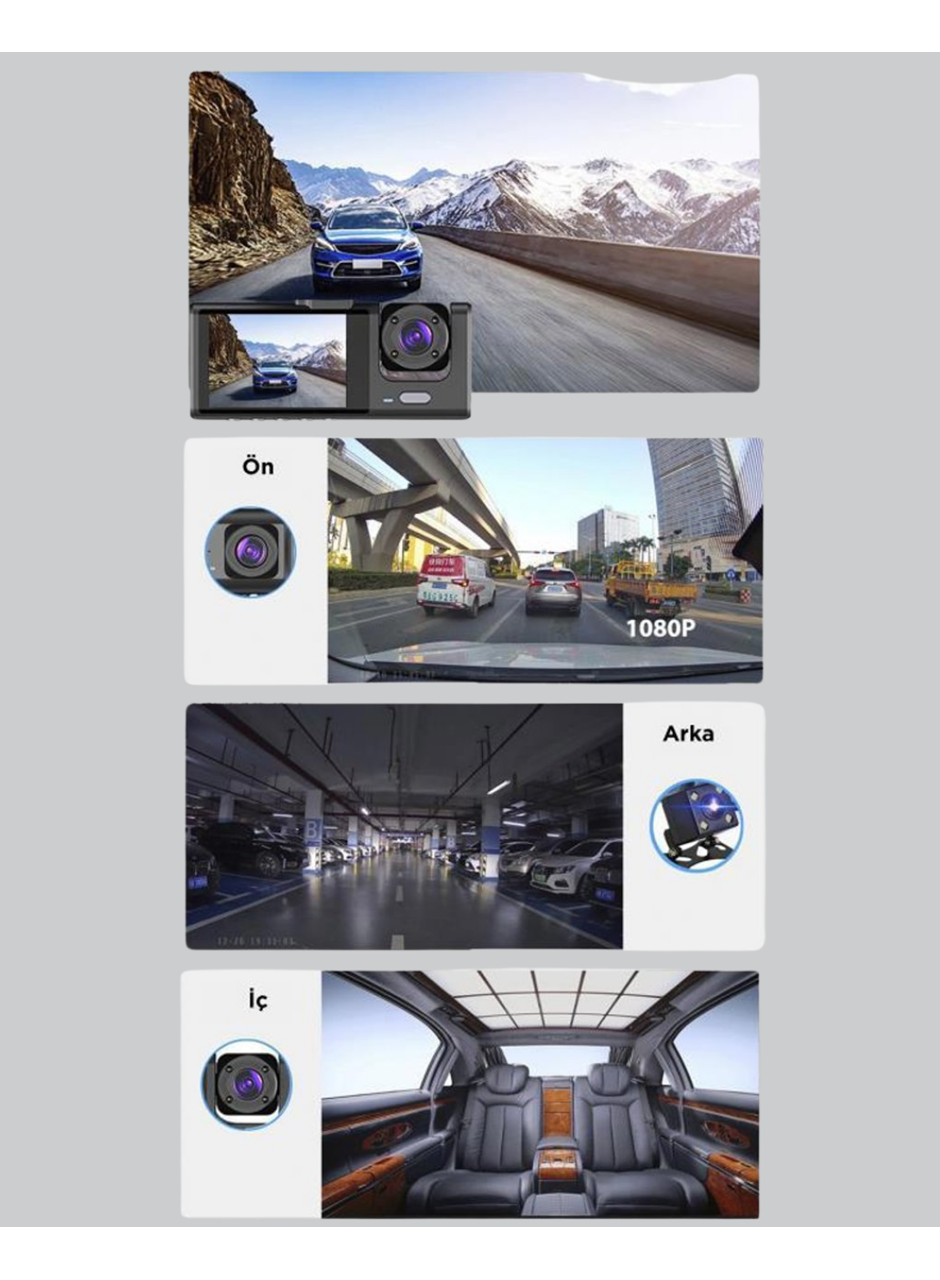 Full HD Çift Yönlü Araç Kamerası  Hareket Algılama  Döngüsel Kayıt