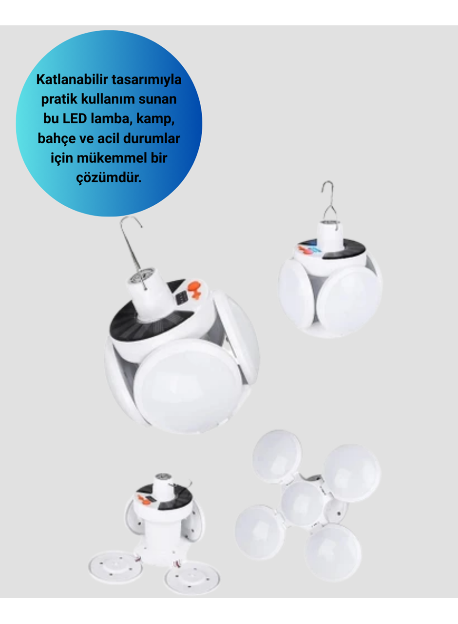 Katlanabilir 5 Kanatlı Solar LED Bahçe ve Kamp Lambası