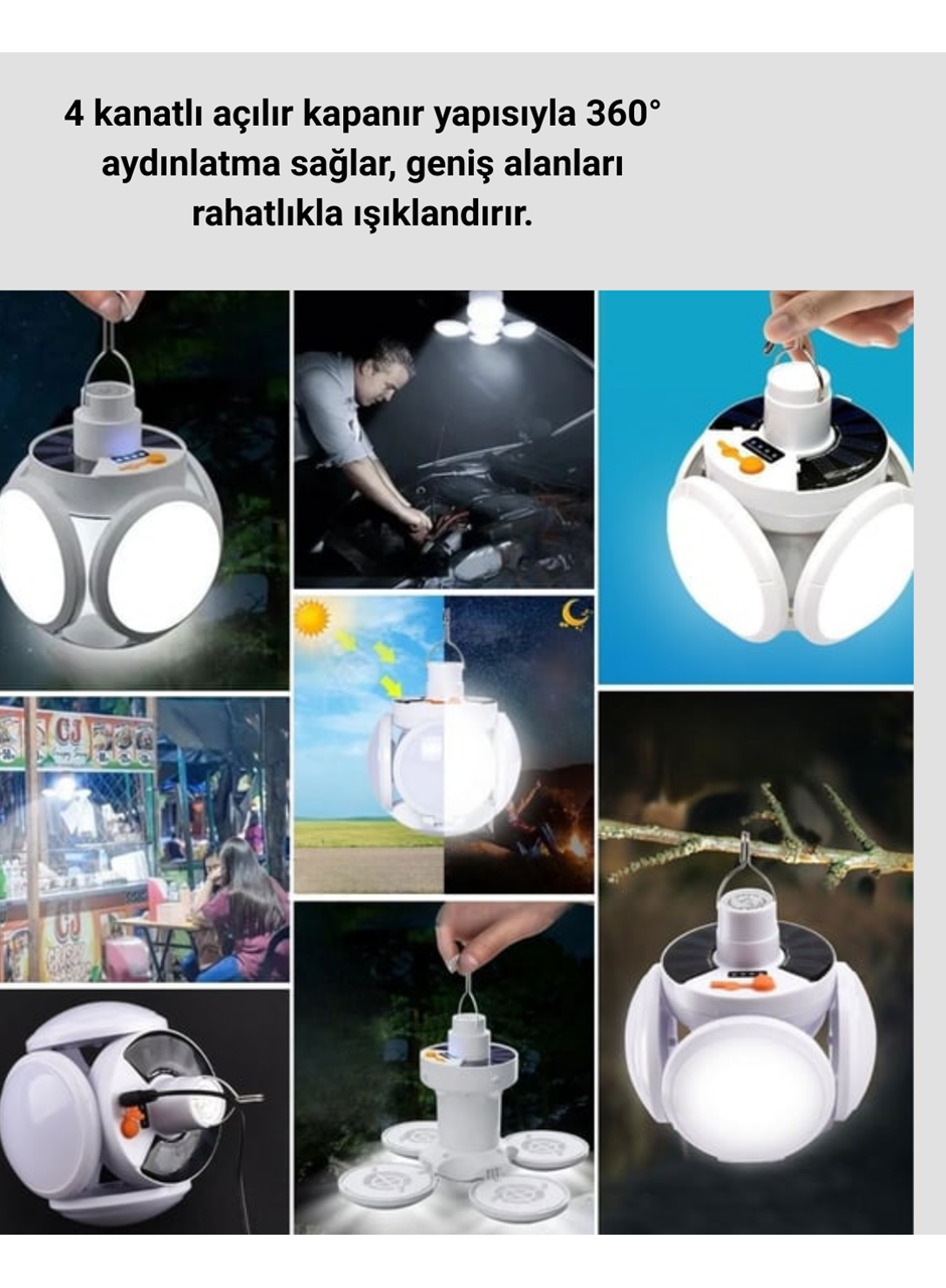 Katlanabilir 5 Kanatlı Solar LED Bahçe ve Kamp Lambası