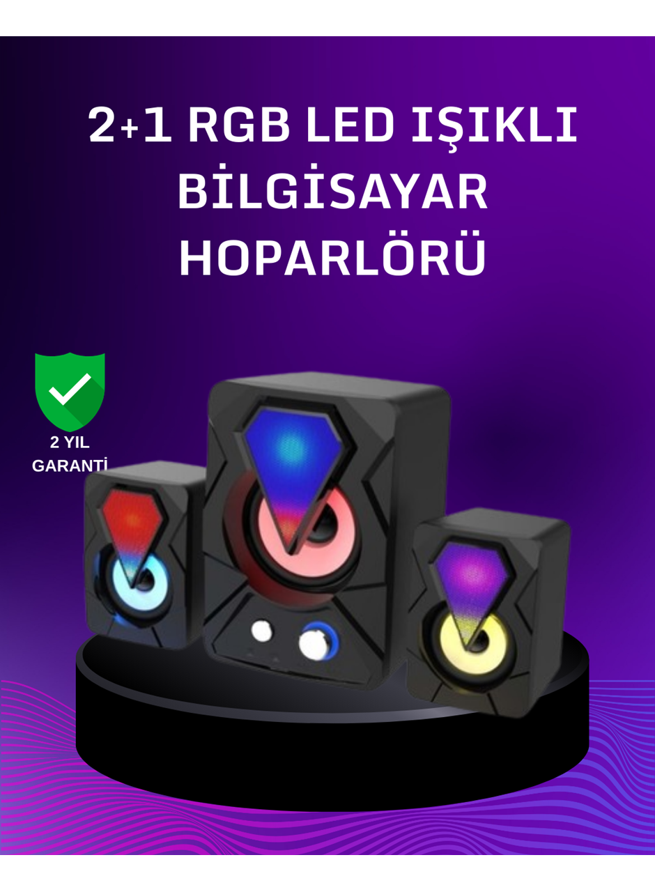 USB Bağlantılı RGB 2.1 Hoparlör Seti Derin Bas ve Renkli Işık