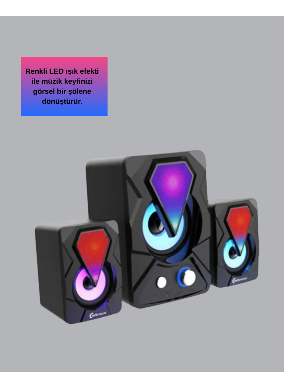 USB Bağlantılı RGB 2.1 Hoparlör Seti Derin Bas ve Renkli Işık