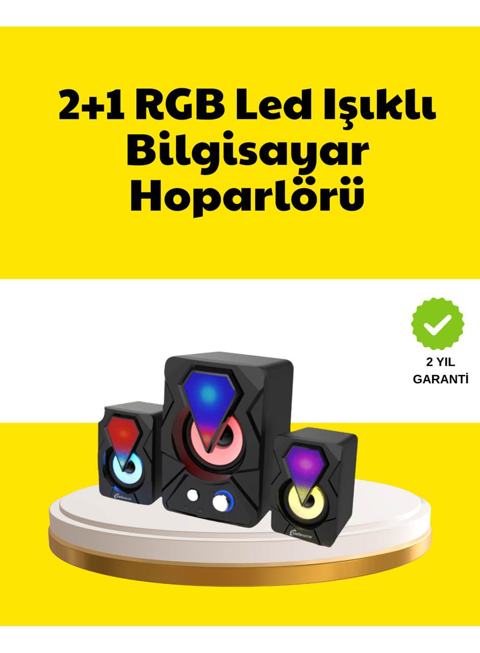 2.1 USB Bağlantılı Oyun Hoparlörü Renkli LED Işıklı