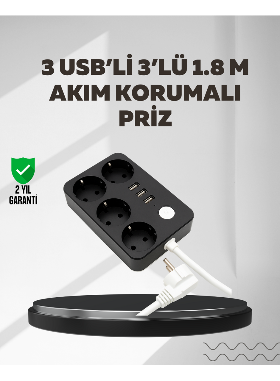 4.1A Hızlı Şarjlı Akım Korumalı 4 Priz ve 3 USB Çıkışlı Priz