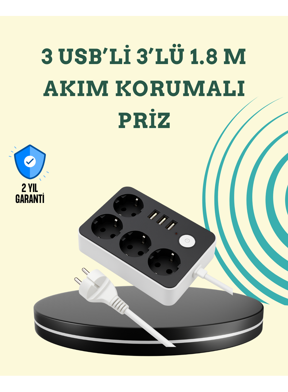 7 Cihazı Aynı Anda Destekleyen 3 USB Portlu 4’lü Priz