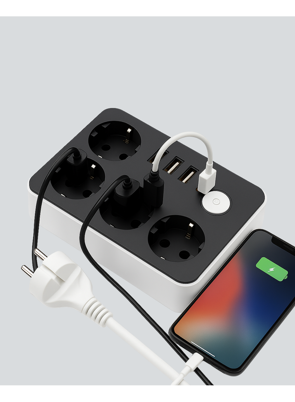 7 Cihazı Aynı Anda Destekleyen 3 USB Portlu 4’lü Priz