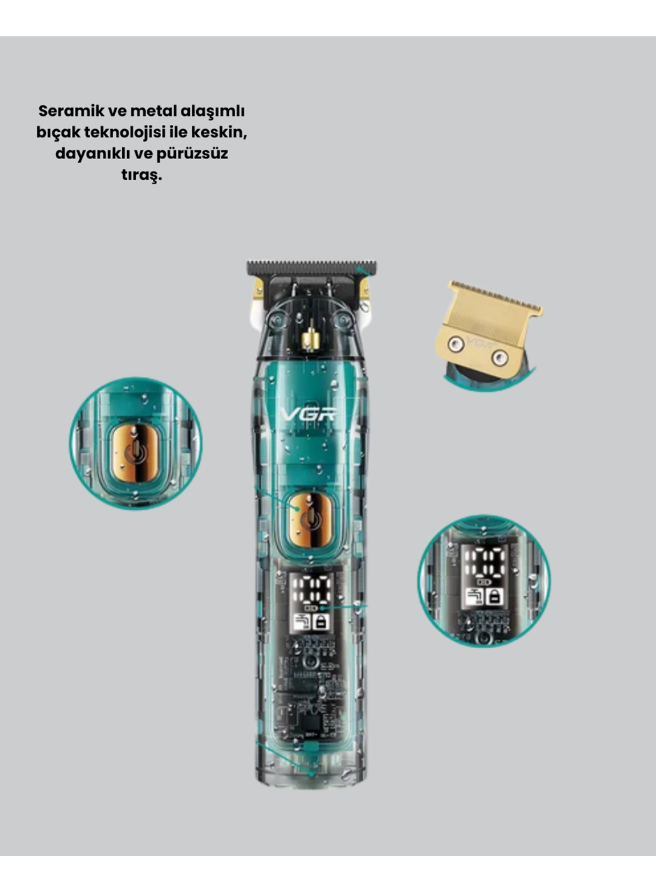 VGR V-695 Şarjlı Saç Sakal Tıraş Makinesi 2600mAh Batarya ve Kılavuz Taraklı