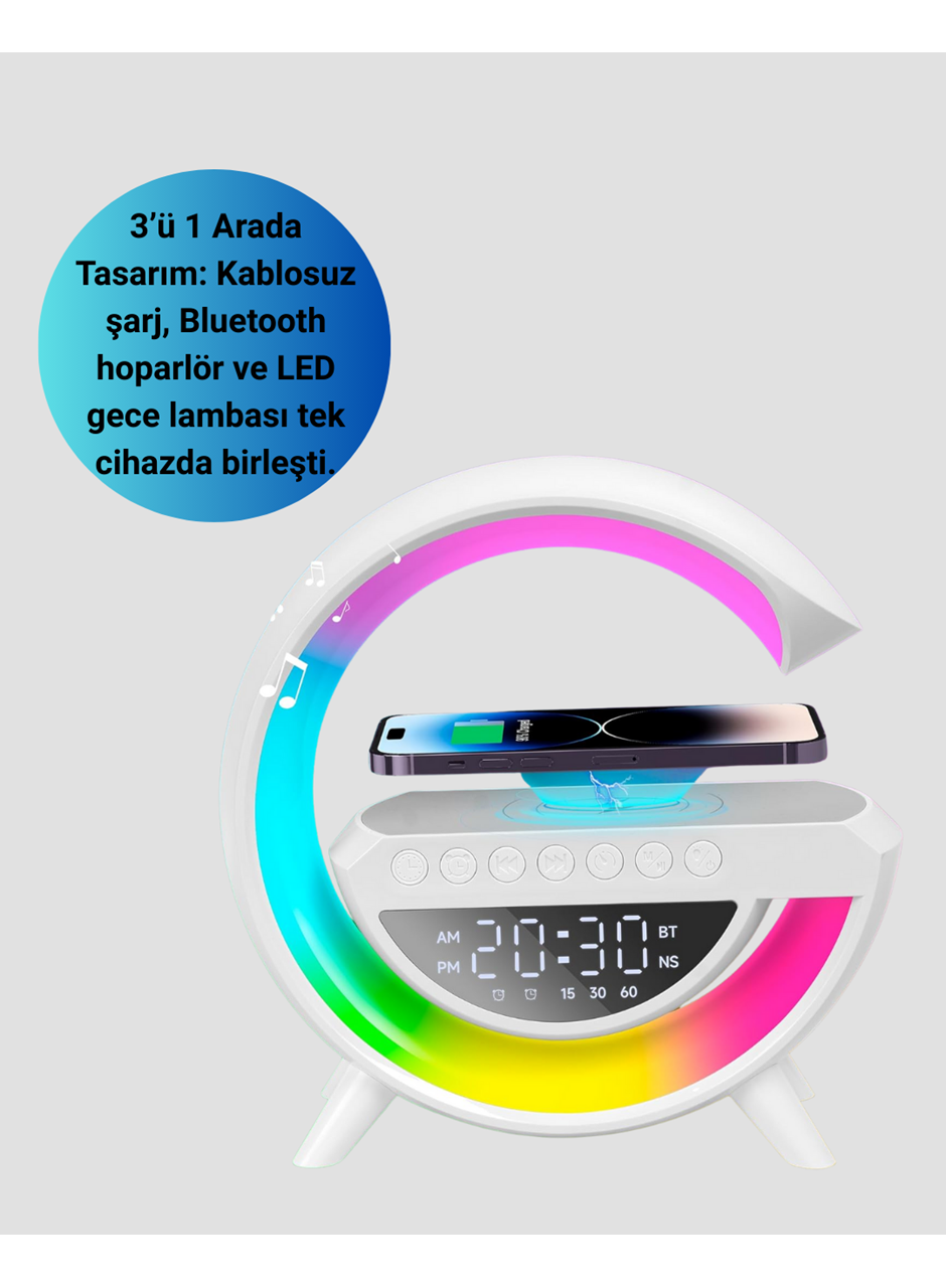 Renkli Işıklı 15W Kablosuz Şarjlı Masa Lambası