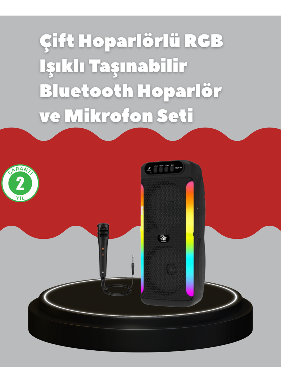 Çift 4 inç Hoparlörlü RGB Işıklı Bluetooth Ses Sistemi