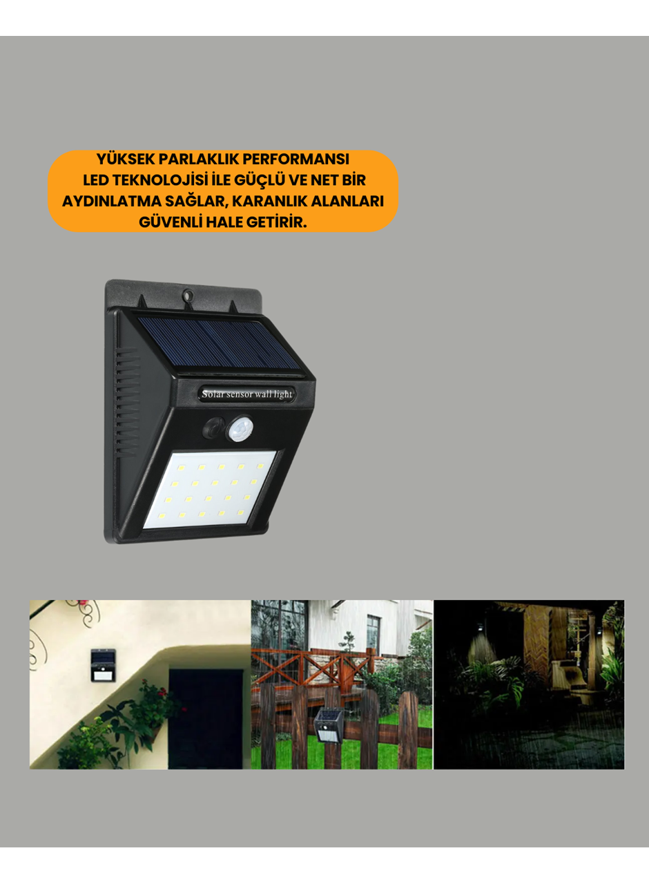 Bahçe ve Dış Mekanlar İçin Güneş Enerjili 20 LED Hareket Sensörlü Lamba