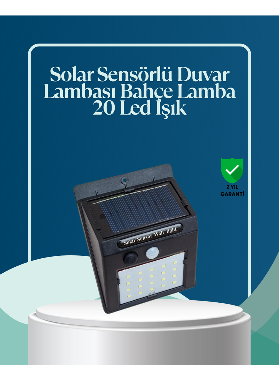 Sensörlü 20 LED Solar Duvar Lambası 3 Metre Algılama Mesafesi