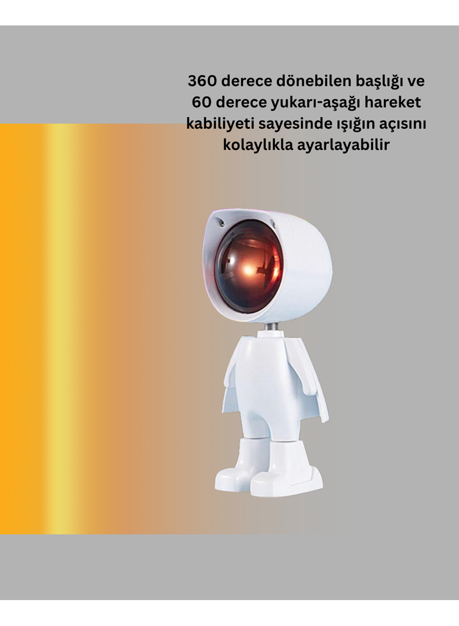 Astronot Tasarımlı Gün Batımı Efektli Şarjlı LED Lamba