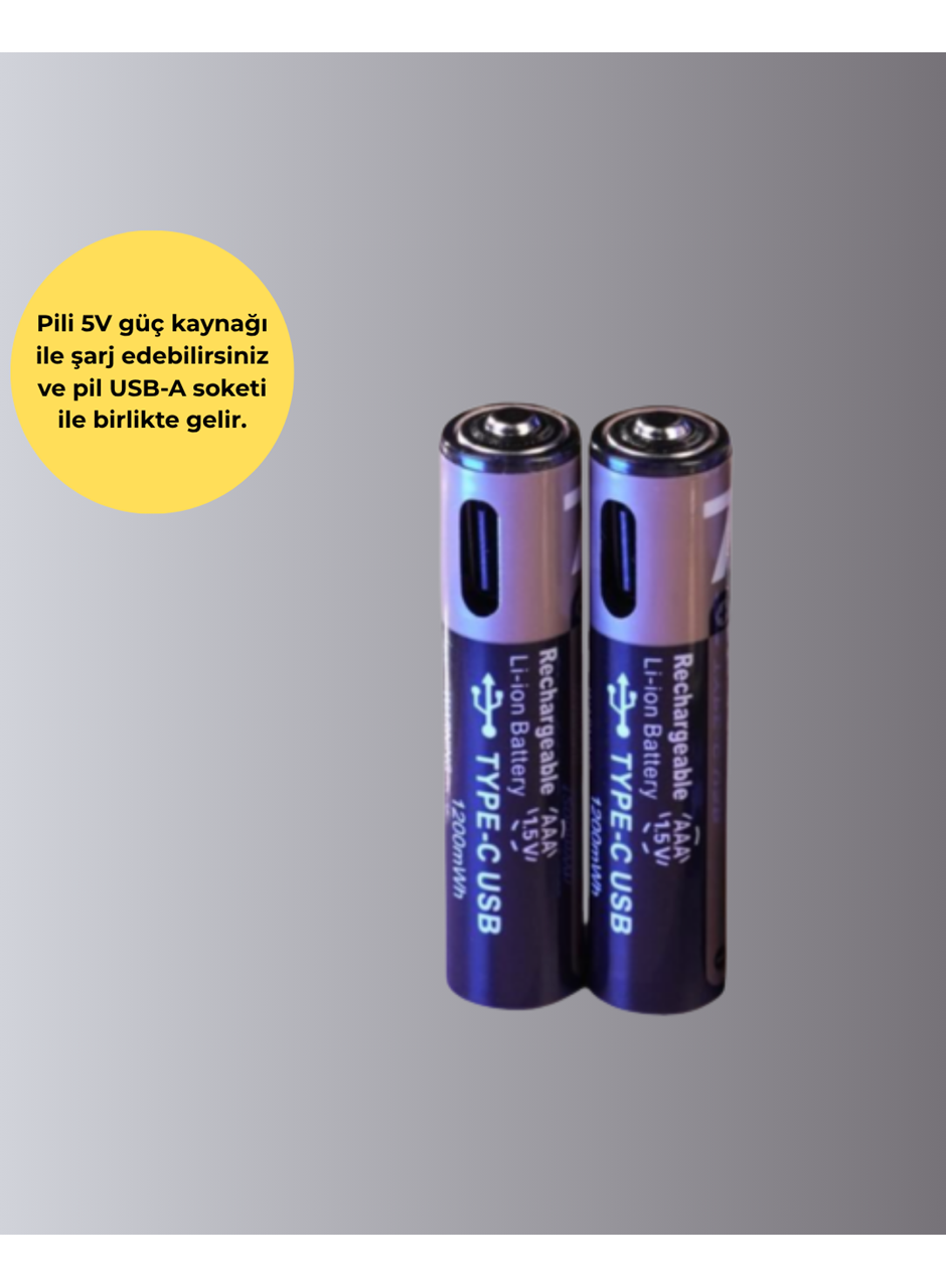 USB Type-C Şarjlı AAA Lityum Pil | 1.5V Sabit Voltaj, 1000+ Şarj Döngüsü ile Uzun Ömür