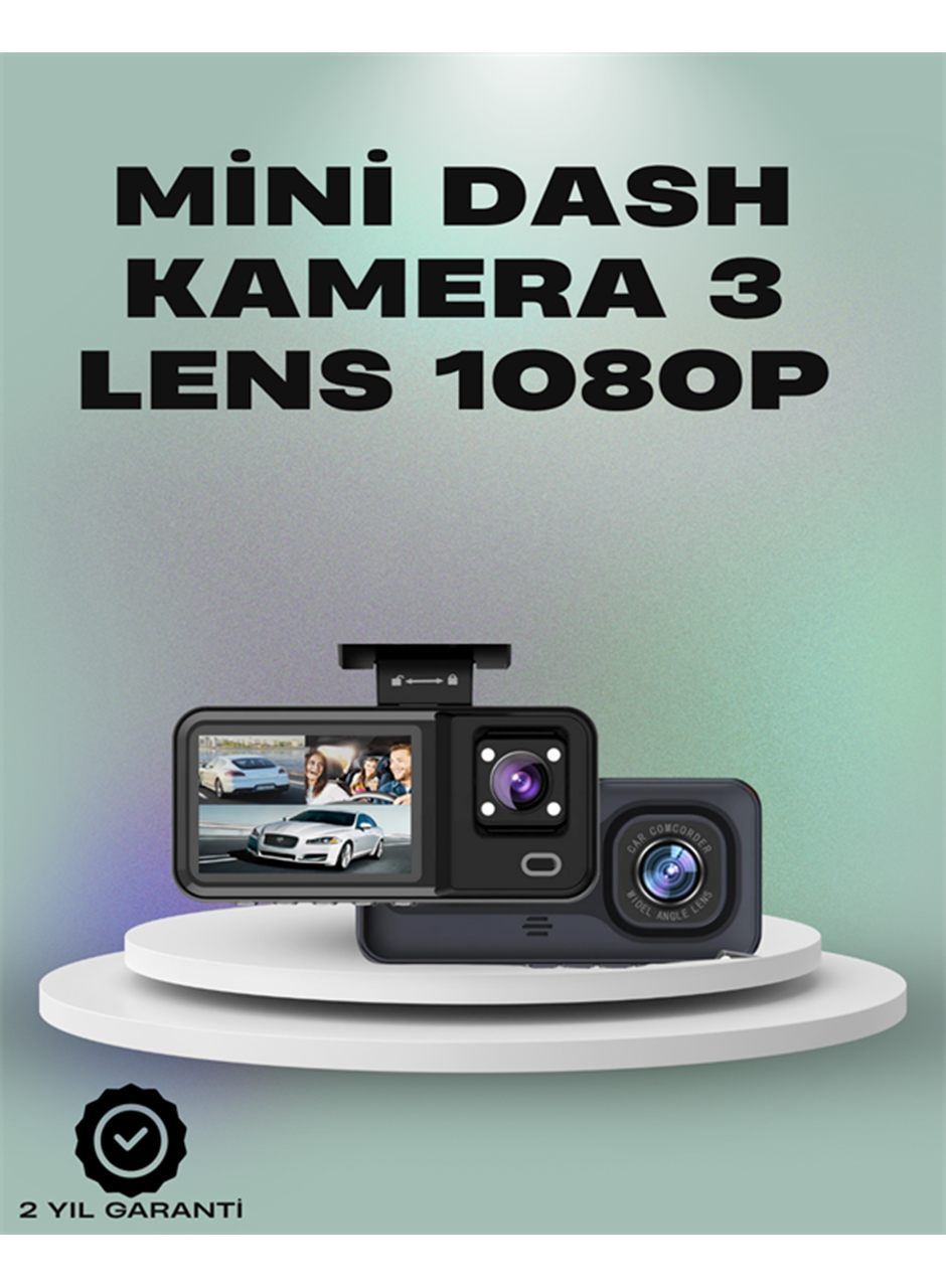 3 Kanallı Araç Kamerası – Full HD 1080P Kayıt, 2” Ekran, Park Gözetimi Desteği