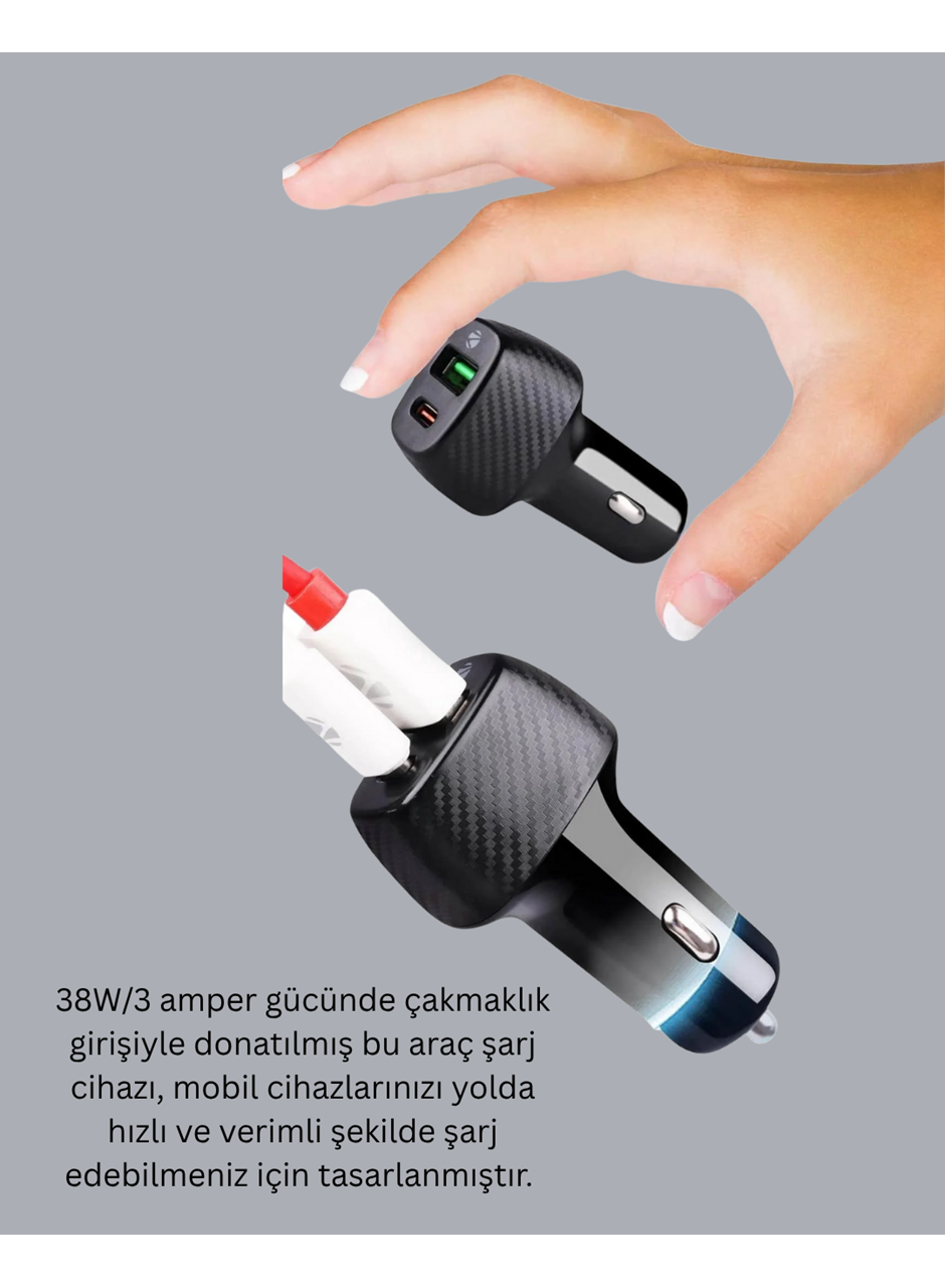 Kompakt Tasarımlı Type-C + USB Girişli Araç Şarj Başlığı