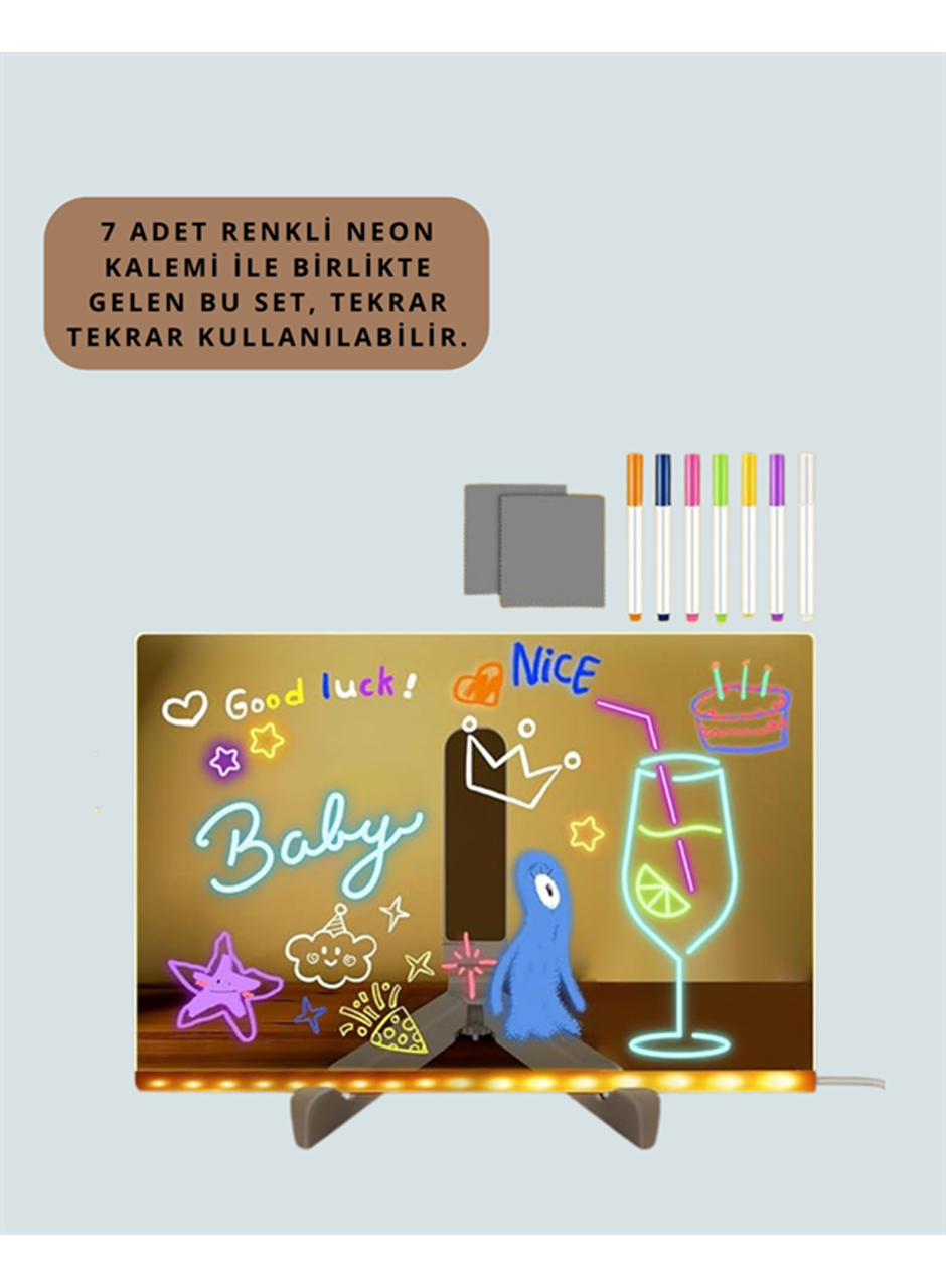 Dekoratif LED Yazı Tahtası – Silinebilir, Neon Kalemli, Planlama ve Hatırlatma İçin İdeal