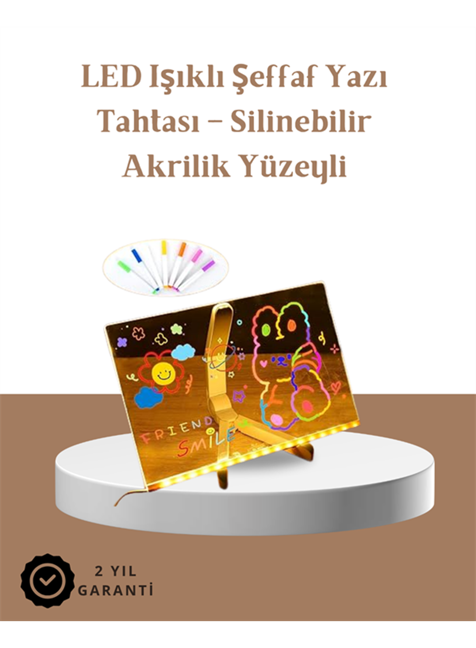 LED Aydınlatmalı Şeffaf Mesaj Tahtası – 30x20 cm, Neon Etkili Yazılar İçin Tasarlandı