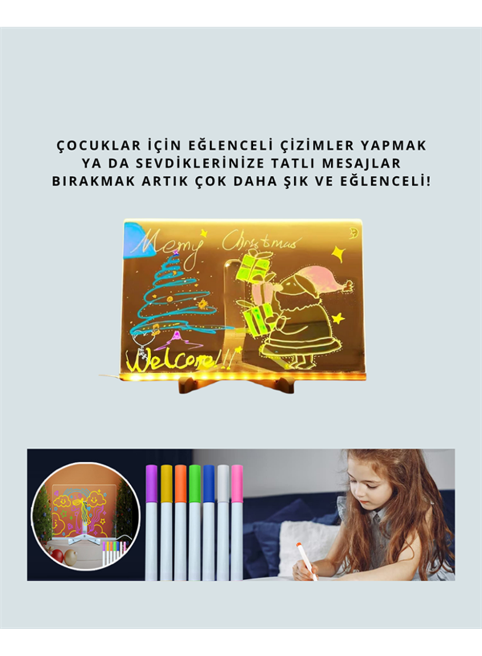 Şık ve Modern LED Pano – Neon Işıklı Silinebilir Akrilik Yazı Tahtası, 7 Renkli Kalem Dahil