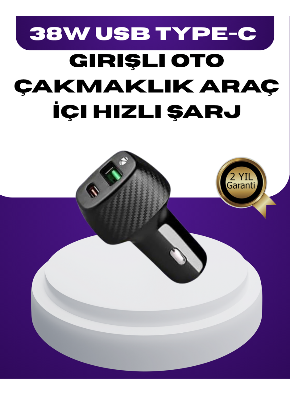 38W Çift Çıkışlı Araç Şarj Cihazı – Type-C ve USB PD Destekli