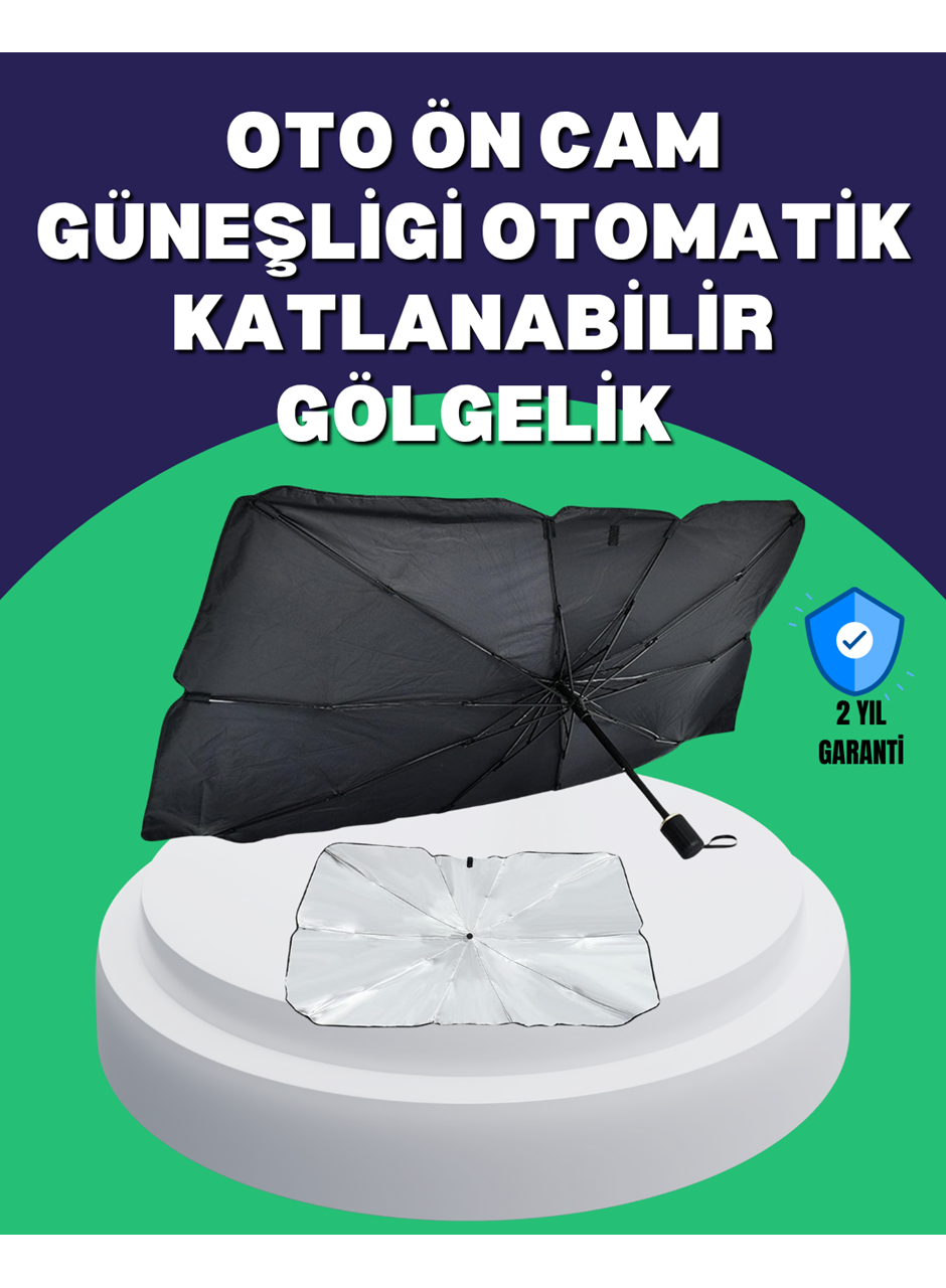Şemsiye Tasarımlı Katlanabilir Araç Güneşliği – Geniş Uyumlu, UV Koruma