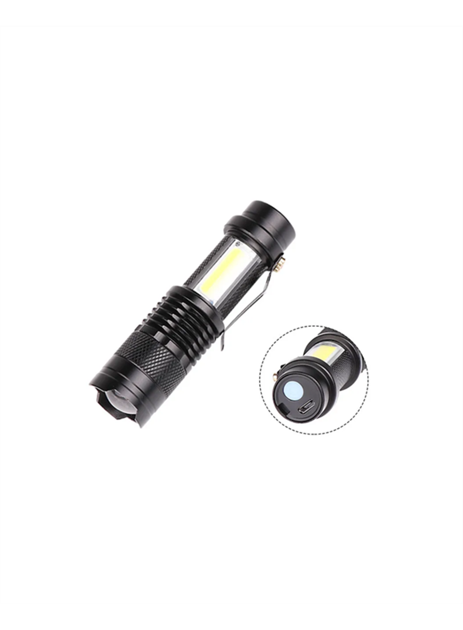 Şarjlı LED El Feneri - 14500 Pil Dahil, 4 Işık Modu, Mini Boy