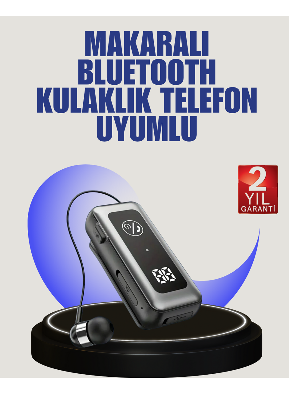 İçi Sarılabilen Kablo ve Yaka Klipsli Bluetooth Kulaklık