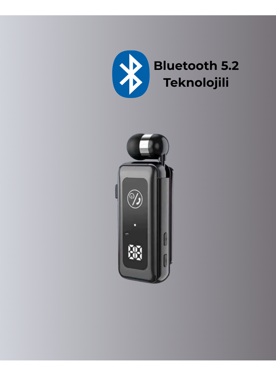 İçi Sarılabilen Kablo ve Yaka Klipsli Bluetooth Kulaklık