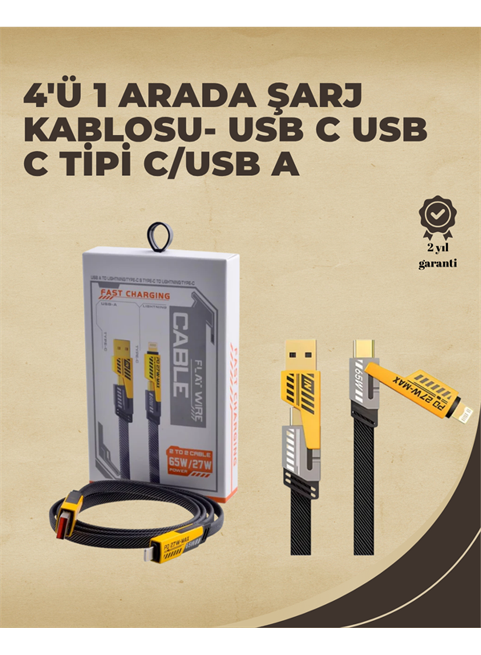 4'ü 1 Arada Metal Hızlı Veri Kablosu – 65W Güç, 27W iPhone Desteği, 480Mbps Aktarım