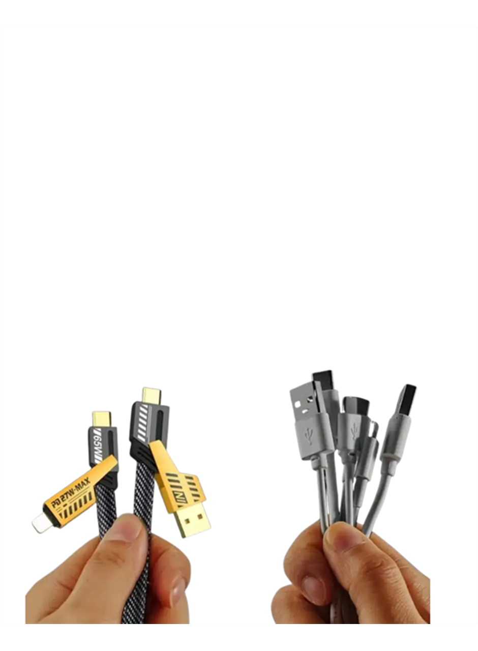 Dönüştürülebilir 4 Başlıklı Hızlı Şarj Kablosu – 1.2m, 65W, Dayanıklı ve Esnek Tasarım