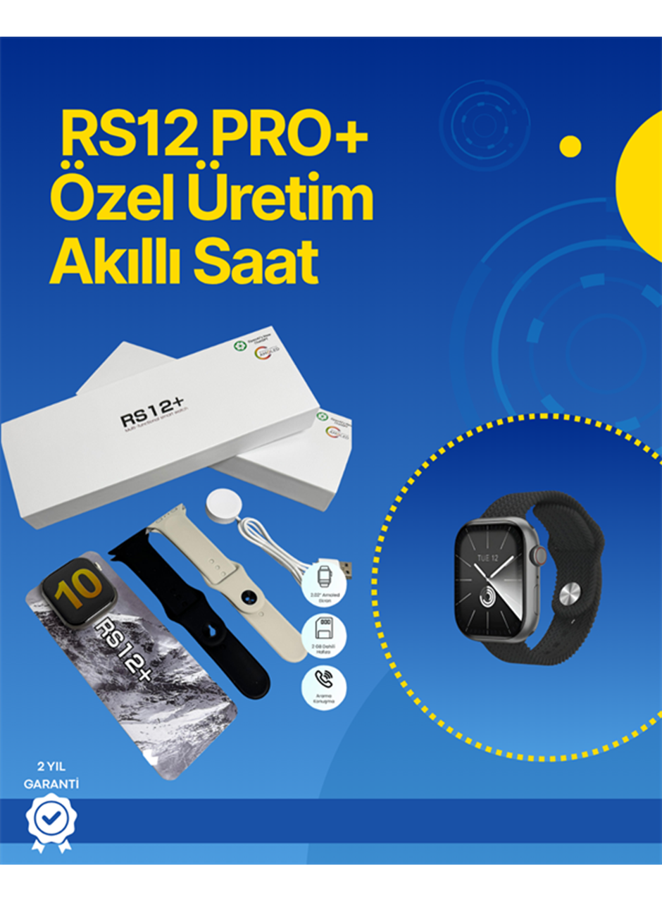 . RS12 PRO+ 2025 Serisi Full Ekranlı Akıllı Saat – 2GB Hafıza, Titanyum Kasa, Suya Dayanıklı, Uzun Şarj Süresi Garantili Model