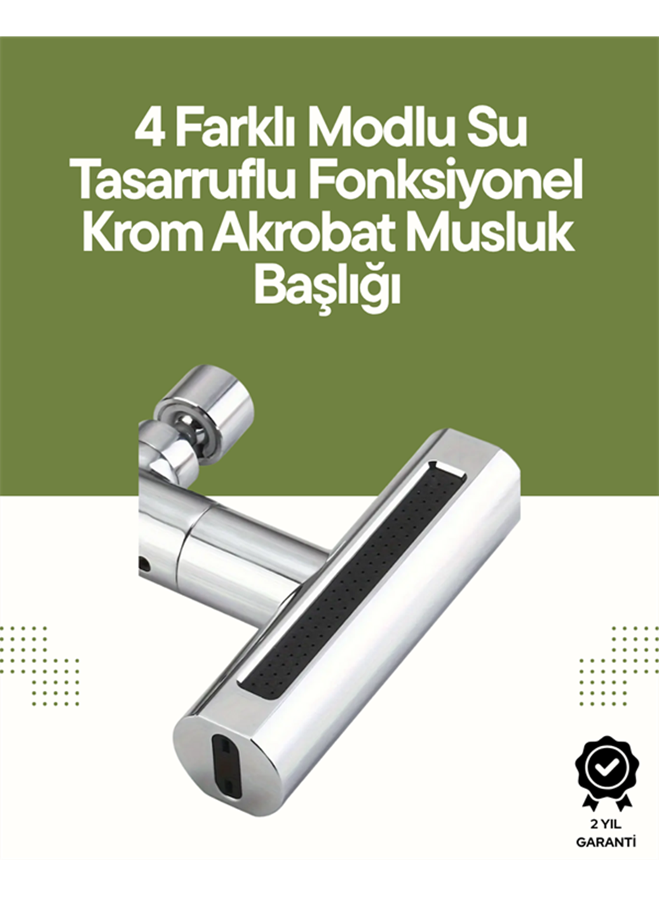 Krom Musluk Başlığı | 4'ü 1 Arada Su Çıkışı | Kolay Montajlı