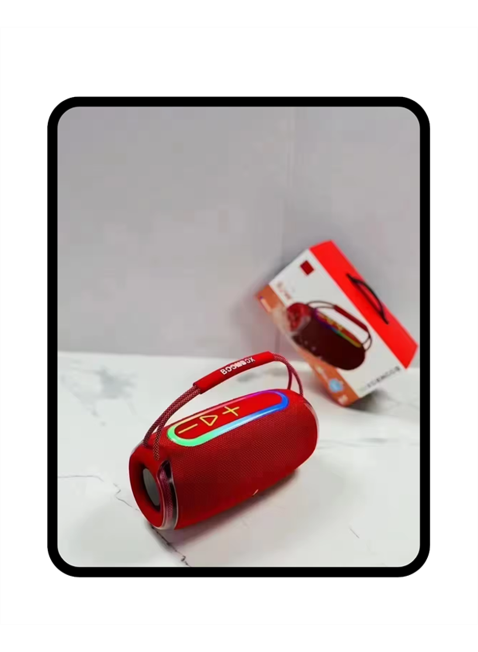 360 RGB LED'li Taşınabilir Bluetooth Hoparlör – Kırmızı, USB/TF Destekli