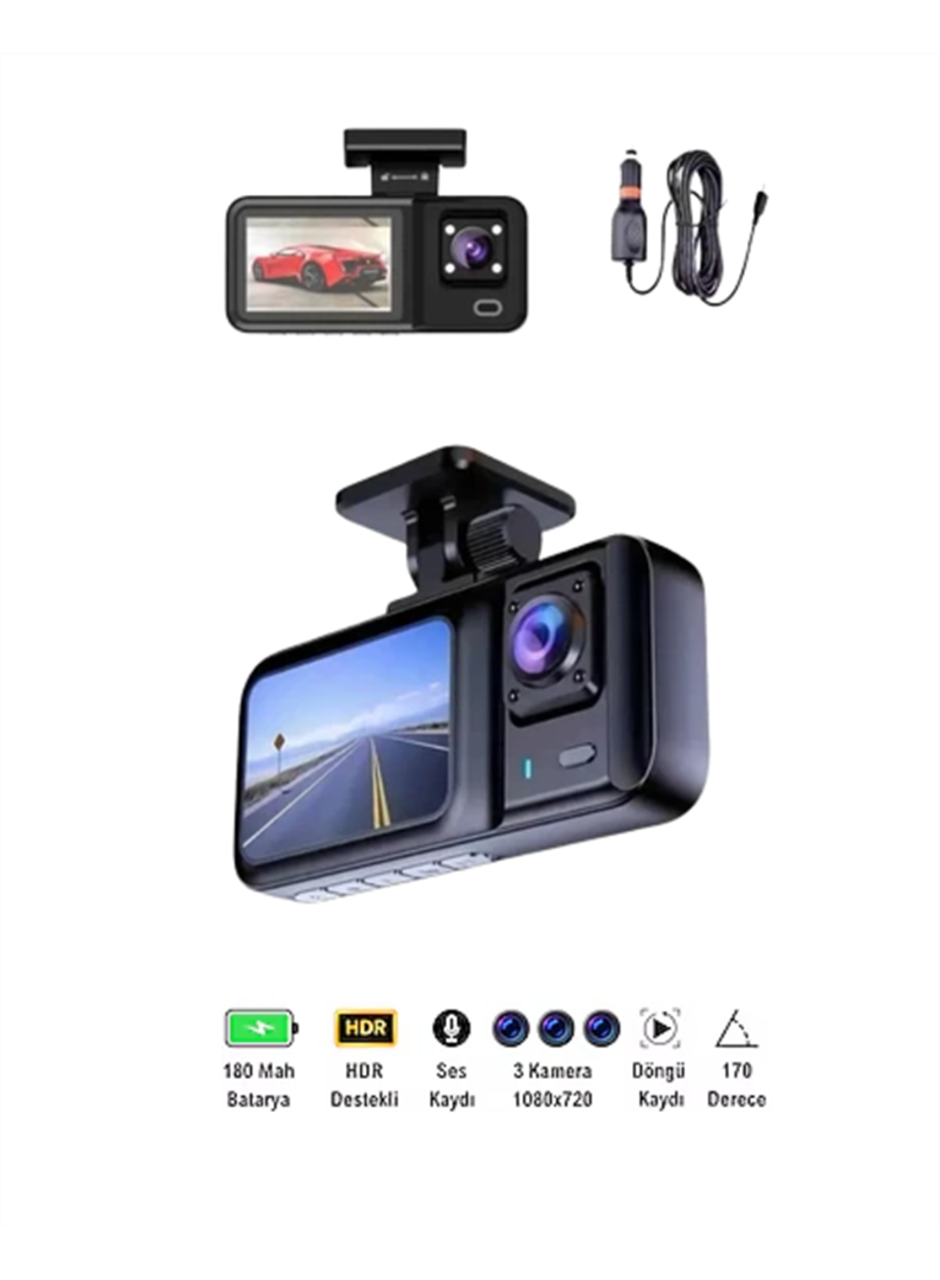 Sürüş ve Park Halinde Kesintisiz Güvenlik İçin 3 Kameralı Profesyonel Dashcam