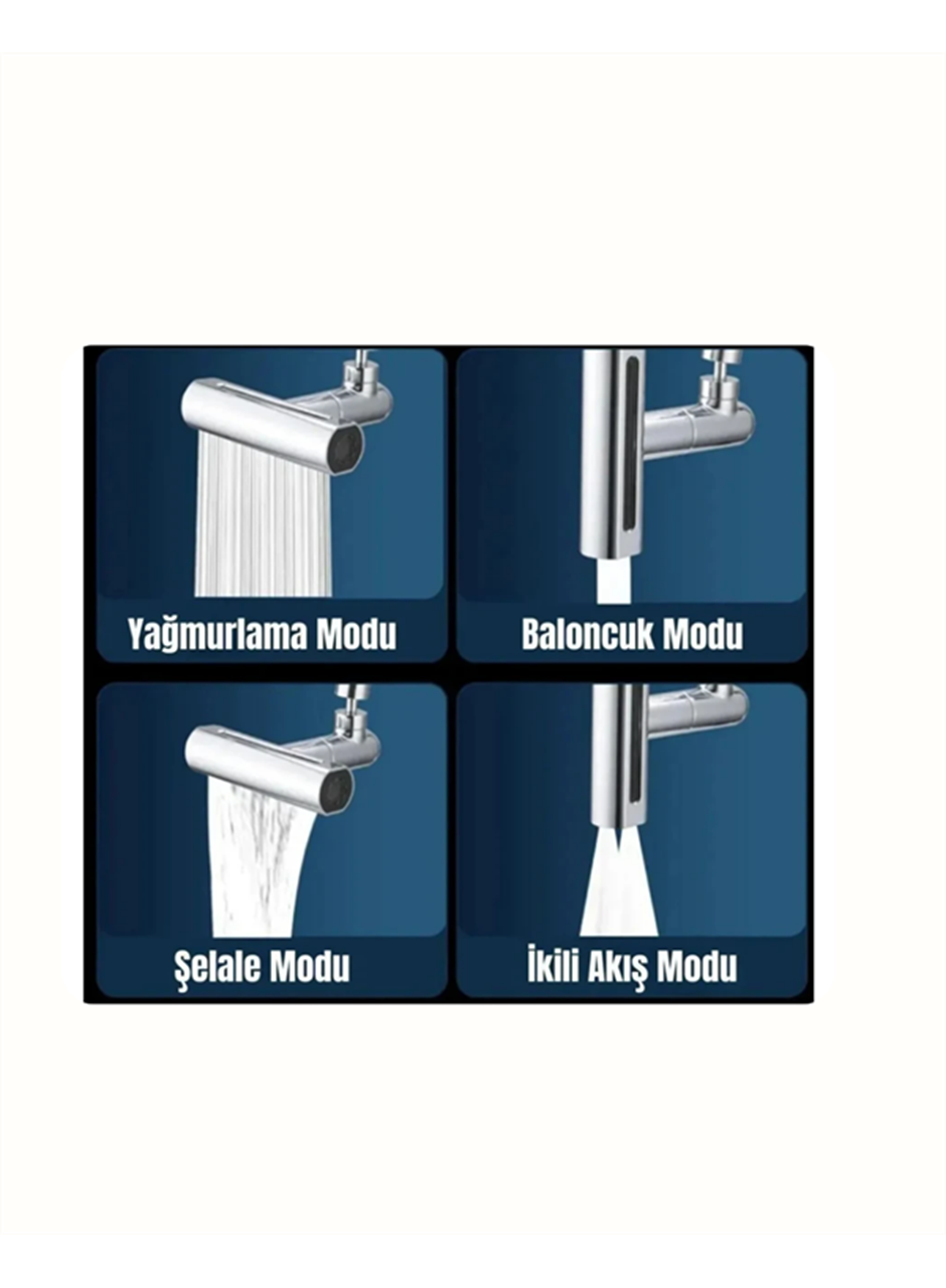 Çok Fonksiyonlu Musluk Başlığı | 4 Su Modu | Geniş Uyumlu Adaptör Seti | Mutfak ve Banyo Uyumlu