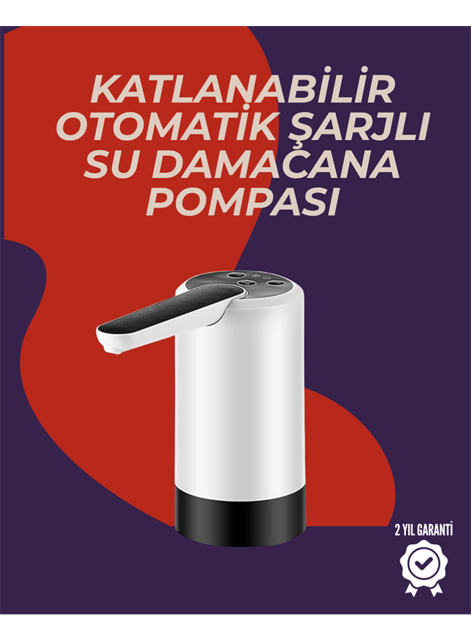 Otomatik Damacana Su Pompası | 40-80 Saniye Zaman Ayarlı | %90 Açılabilir Hijyenik Tasarım | Şarjlı ve Portatif