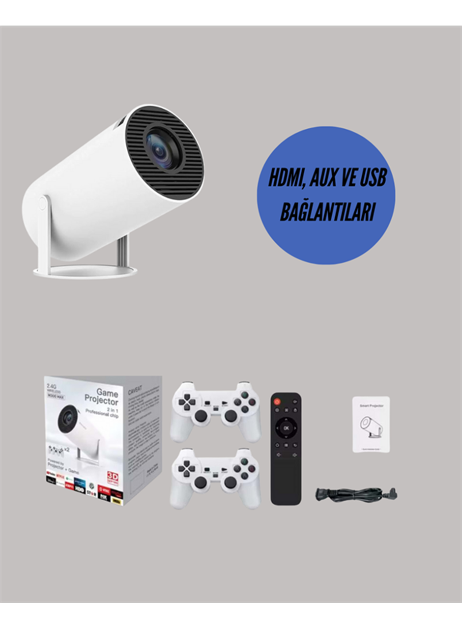 TÇift Kollu Tasarımlı Kablosuz Projeksiyon – 4K, 10.000 Oyun ve Smart App Desteği