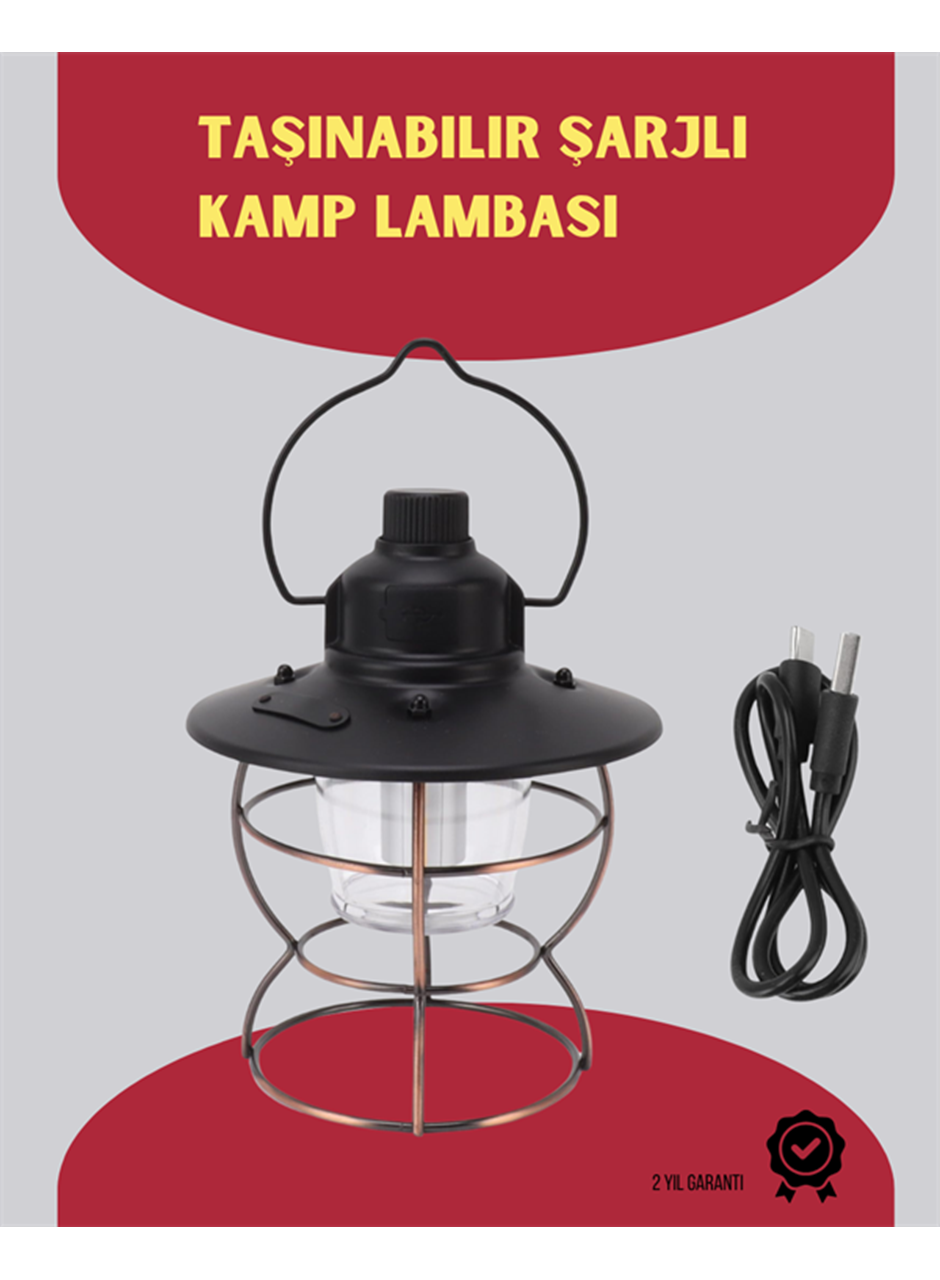 USB Şarjlı Retro LED Kamp Feneri – 4 Işık Modu, Su Geçirmez, Taşınabilir