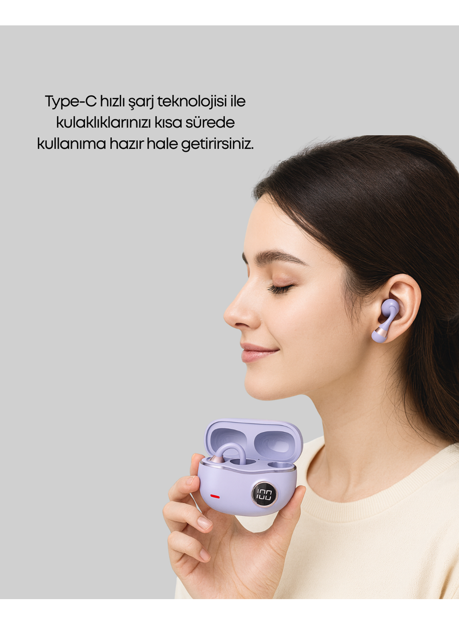 YXG10 Açık Kulak Bluetooth Kulaklık – Klipsli, Güvenli Spor Tasarım, 30 Saat Pil