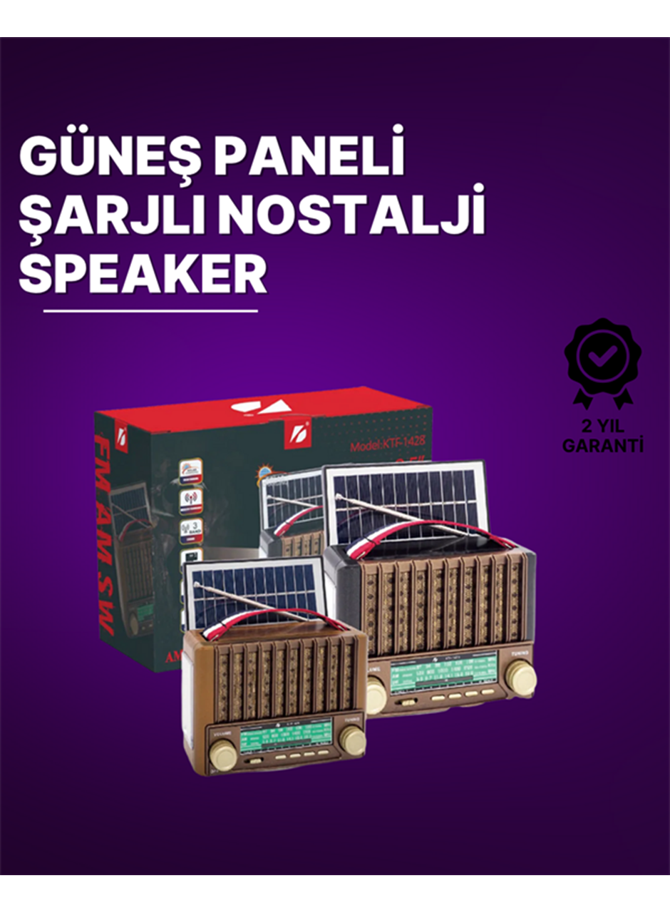 KTF-1428 Güneş Paneli Şarjlı Nostaljik Bluetooth Hoparlör – FM/AM/SW Radyo, USB/SD Desteği, Taşınabilir Tasarım