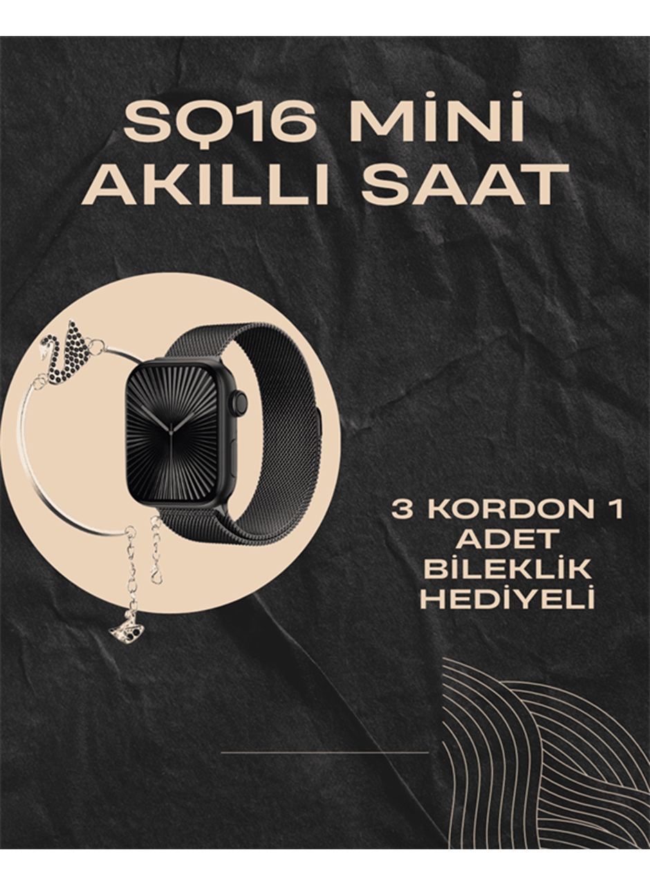 SQ-16 Mini Series 10 Akıllı Saat | Şık ve Hafif Tasarım, 3 Kordon Seçeneği