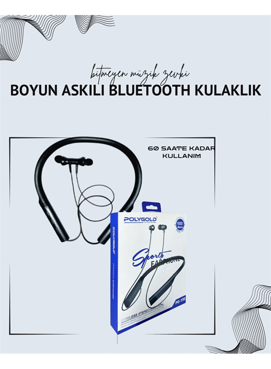 Polygold PG-100 Boyun Askılı Kablosuz Kulaklık – 200 Saat Bekleme Süresi, Stereo Ses, Mikrofonlu
